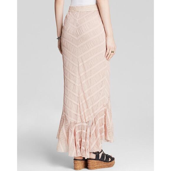 Free People | Chevron Knit Mesh Trumpette Gauzy Maxi Skirt | Blush | Size Large - Picture 2 of 10